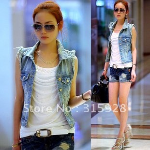 Free Shipping Women hole fashion casual denim vest 6073 denim jacket coat vest women