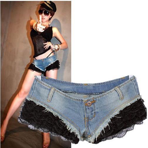 Free shipping,Women lace Short Jeans,Fashion Wornout Hot Pants,Lady Wash Denim High-waist Shorts