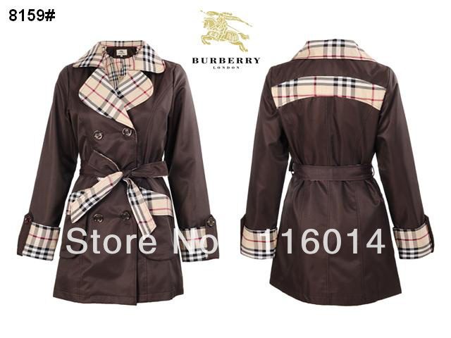 Free shipping women long sleeve double breasted trench lady warm coat with checked pattern fashion outwear#8159