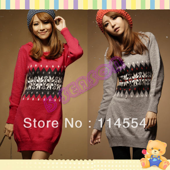 Free Shipping Women Mid-Length Casual Octagon Flower Design Hooded Pullover Knitted Sweater 10055