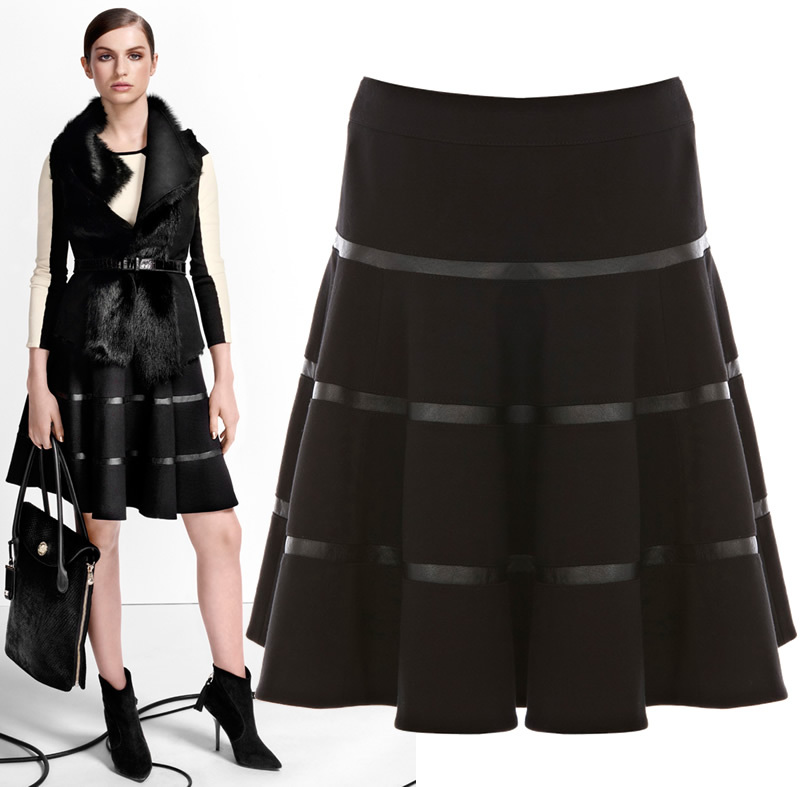 Free shipping   Women new elegant flare and the leather Ponte roma full skirt SP077