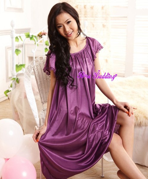 Free shipping women nightgowns, summer sleepwear,with lace details at sleeves