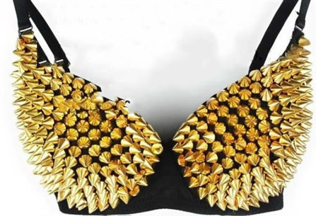 Free shipping Women Party  Disco All-over Spike Stud Design Bra Metallic Punk Dance Bra, Metal Rivets Bra Free Shipping