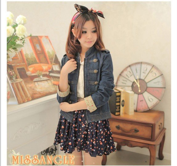 Free shipping women Plus size jacket  ,female double decoration long-sleeve Jean Blouses ,spring jeans coat  Size M to XXXL