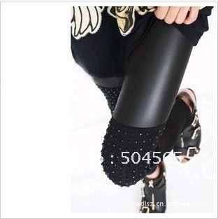 Free Shipping,Women PU Leather Leggings Studs Rivet Legging/Tights,Fashion Patch Pants,New Ladies Clothing