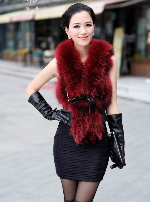 Free shipping WOMEN RACCOON FUR COLLAR REAL FUR VEST