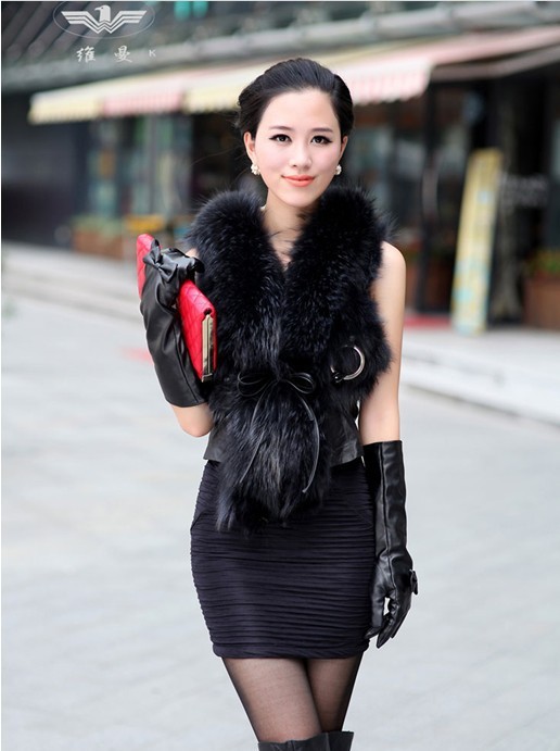 Free shipping WOMEN RACCOON FUR COLLAR REAL FUR VEST