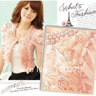 Free Shipping women Rose petals small shawl jacket ladies coat Women's Suit ,3 colors