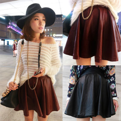 Free Shipping Women's 2012 autumn and winter casual fashion formal high waist Women solid color leather short skirt bust skirt