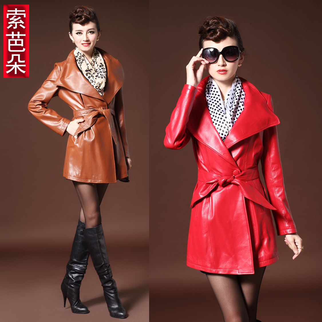 Free Shipping Women's 2012 autumn medium-long sheepskin trench outerwear genuine leather clothing 1209