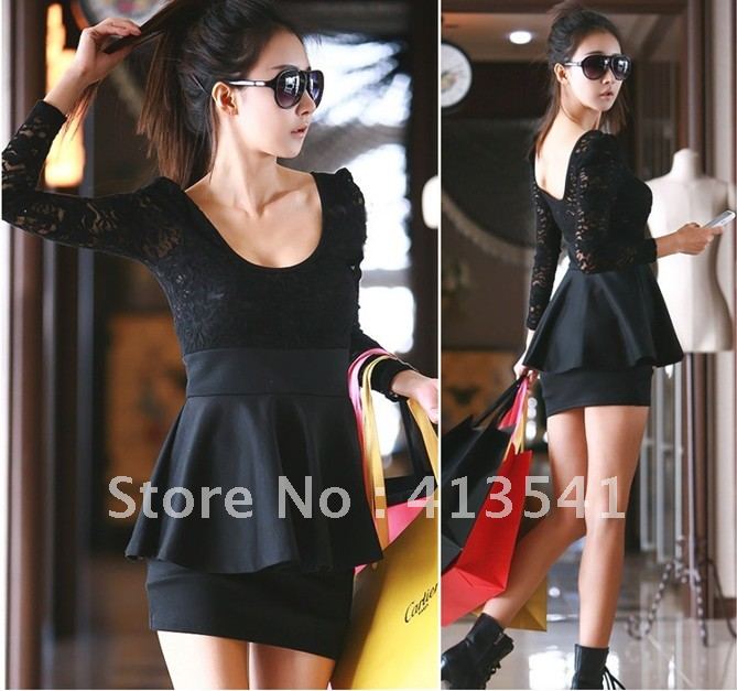 Free shipping women's 2012 autumn new arrival slim sexy lace one-piece dress QZ12915-D