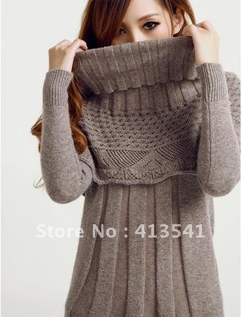 Free shipping Women's 2012 autumn sweater long design dress base shirt sweater with big neck warmer SWT1294D