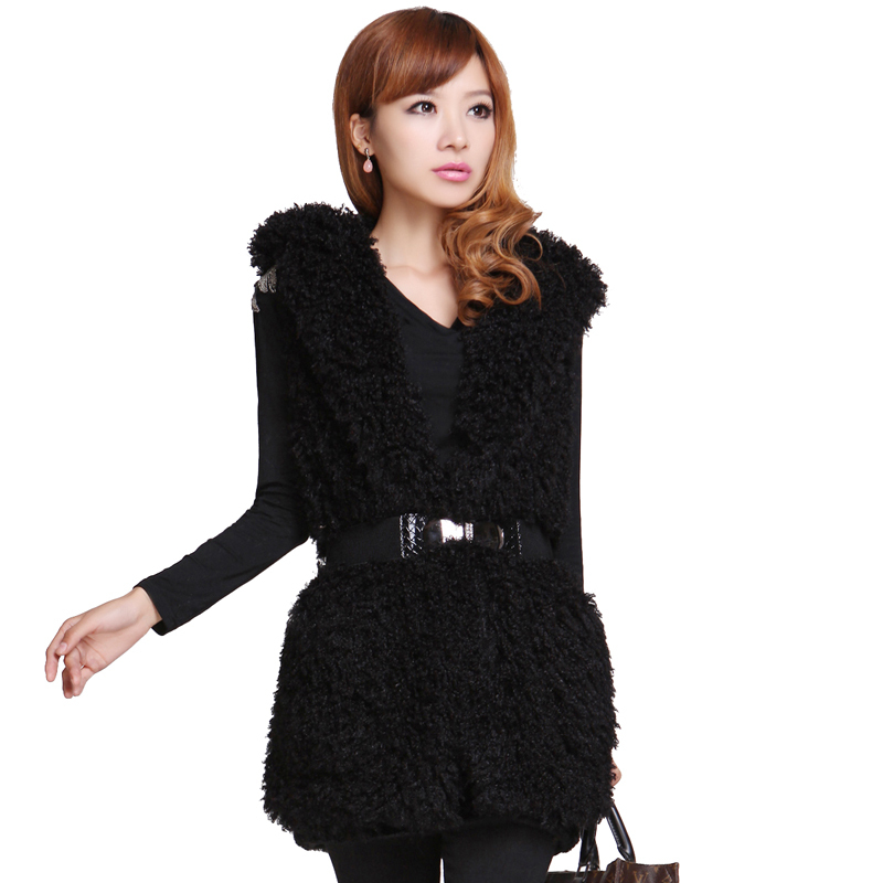 Free Shipping Women's 2012 new arrival slim gentlewomen fashion faux fur with a hood vest outerwear 075