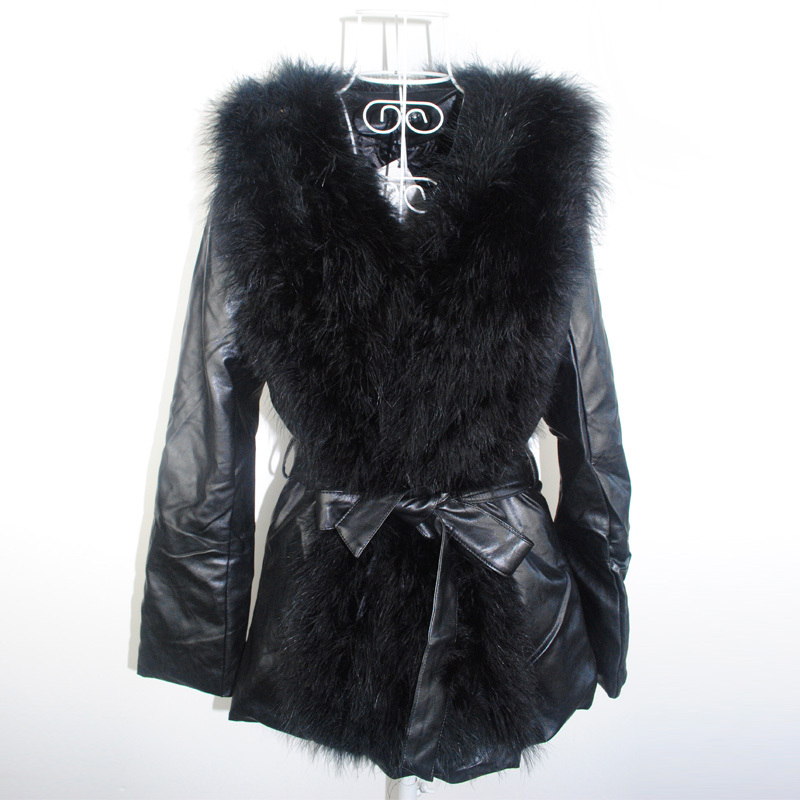 Free Shipping Women's 2012 personalized leather fur collar waist strap outerwear - 8008