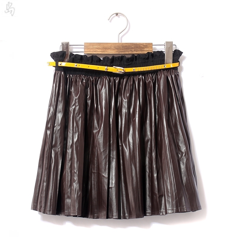 Free shipping Women's 2012 pleated PU short leather skirt small leather skirt bust skirt