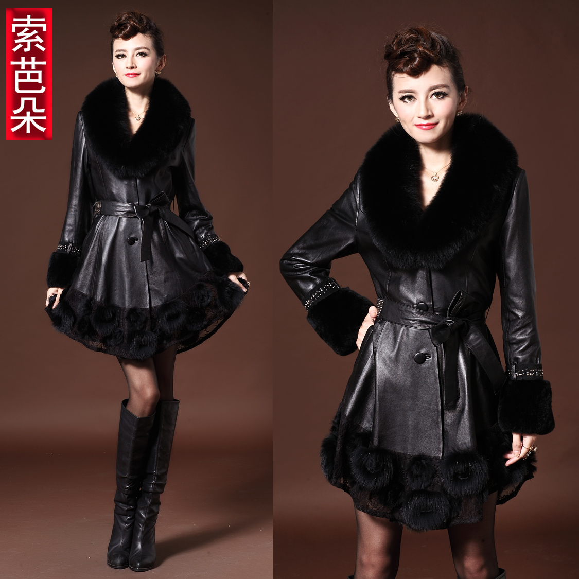 Free Shipping Women's 2012 winter sweep fur fox fur sheepskin genuine leather clothing 1278