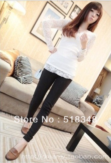 Free shipping! Women's 2013 spring sexy lace sleeve slim V-neck basic shirt