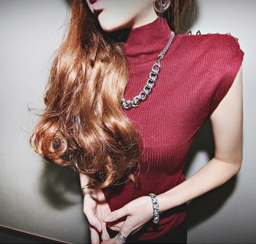 free shipping Women's all-match turtleneck rivet decoration sleeveless basic sweater