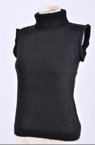 Free Shipping Women's  All Match Turtleneck Sleeveless Warm Winter Wool Knitting Sweater Black WD11070102-1