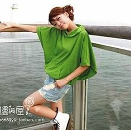 Free Shipping Women's autumn 10221 sweet two ways with a hood short-sleeve shirt batwing coat high quality wholesale