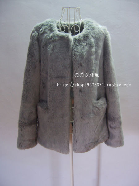 Free shipping Women's autumn and winter short design top fur coat grey 2012