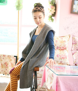 free shipping Women's autumn and winter solid color long design no button design knitted long vest