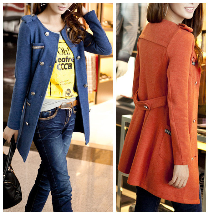 Free Shipping Women's Autumn new arrival 2013 double breasted o-neck medium-long solid color trench  4 Outerwear