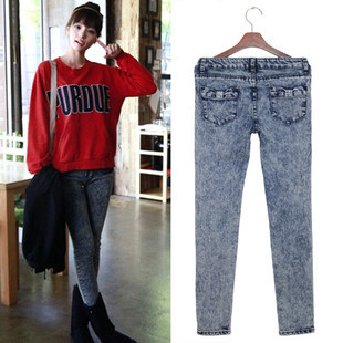 Free Shipping Women's autumn winter personalized denim pencil pants 9241 high quality wholesale