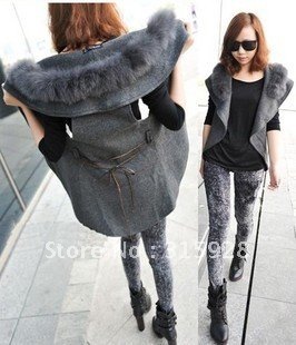 Free shipping Women's autumn winter shawl cardigan vest jacket 273 fur collar vest women