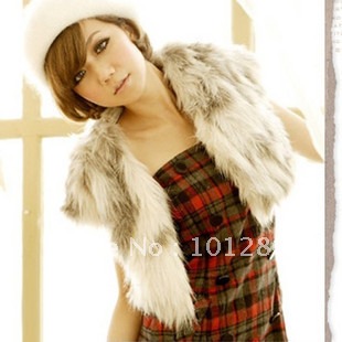 FREE SHIPPING Women's blended-color faux luxury kaross cape ultra-short paragraph vest fur