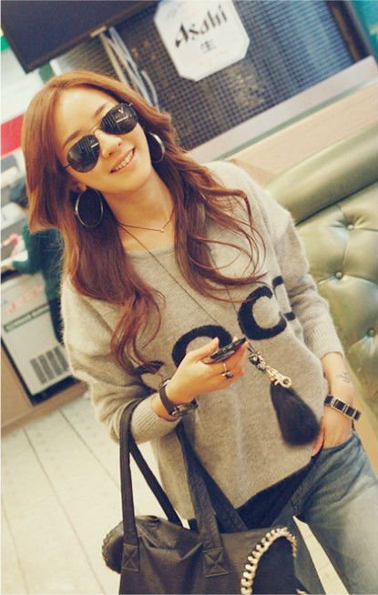 Free Shipping women's CASUAL BATWING SLEEVE LETTER PATTERN JUMPER PULLOVER -drop shipping