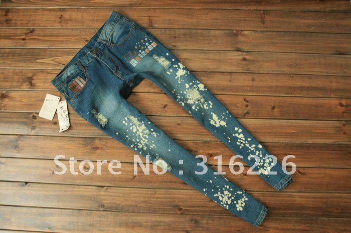 free shipping women's clothing jeans pants summer hole paint trousers 3521