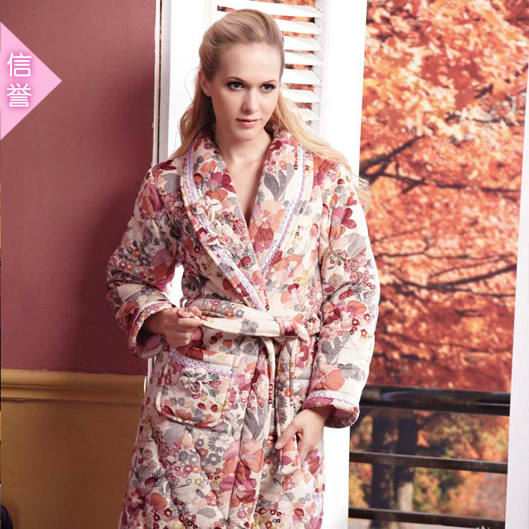 free shipping Women's cotton-padded thickening robe sleepwear flower lounge 5194