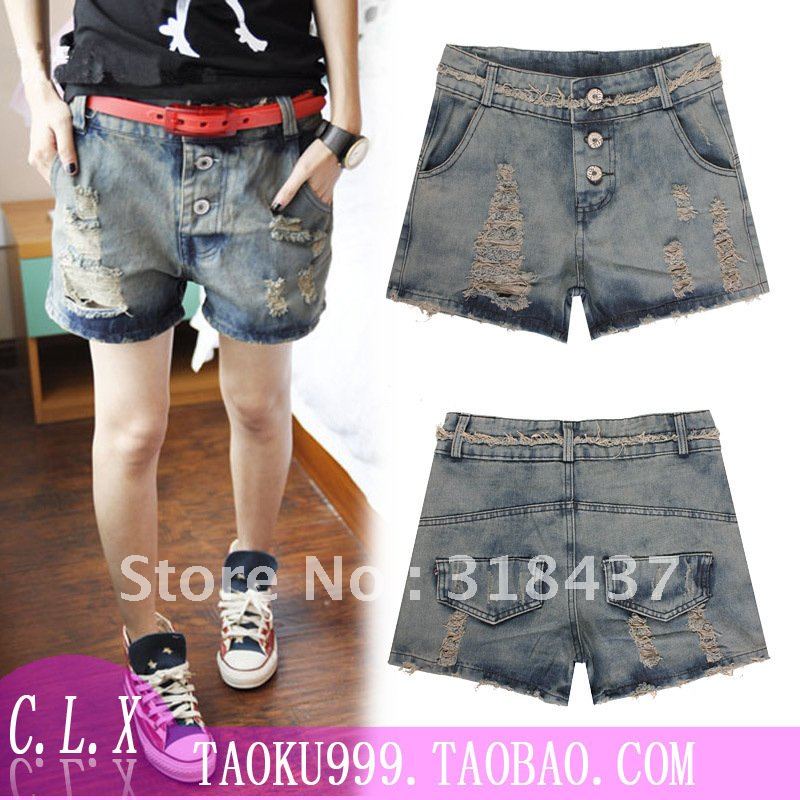 FREE SHIPPING Women's Fahsion Retro finishing Hole Denim  Shorts, 2012