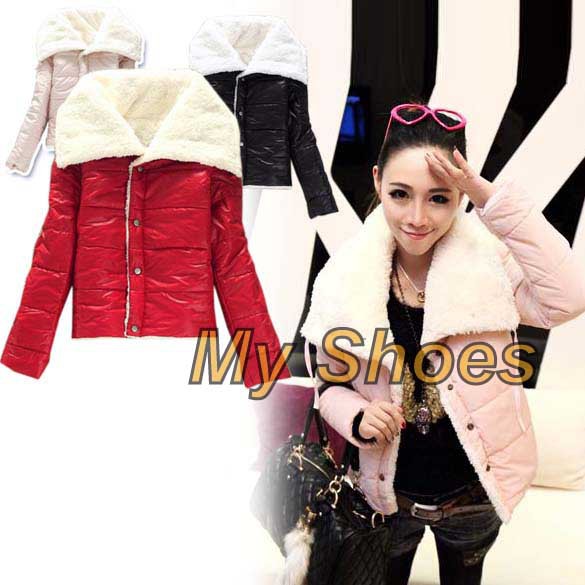 free shipping Women's Fashion Big Lapel Winter Warmer Lambs Coat Wool Jacket Outwear hoodies Hot 3 Colors  7747