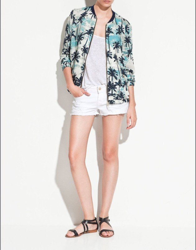 Free Shipping Women's Fashion Brand High-Quality Coconut tree Print Pilot Tropical Jacket Coat Tops  D53-7-060