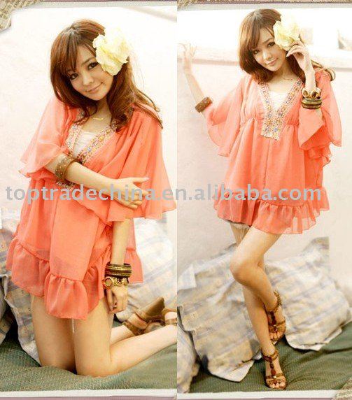 Free Shipping!! women's fashion casual blouse, summer casual blouses XR2405-4 orange BY HK POST!!!