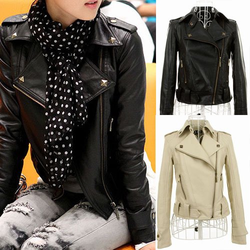 Free Shipping Women's Fashion Faux Pu Leather Zip Slim Short Jacket Lady's Coat Blazer Black/Apricot WJS18