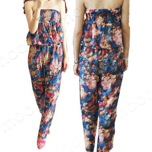 Free shipping Women's Fashion Print Long Jumpsuit Rompers Pants E0747