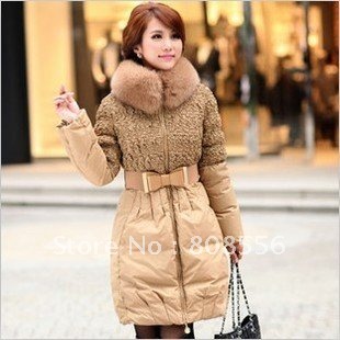 Free shipping Women 's fox fur collar long down clothing excellent quality coat thick coat down jacket women