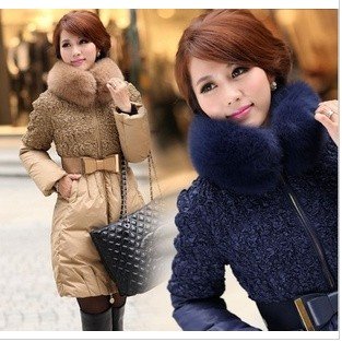 Free shipping Women 's fox fur collar long down clothing excellent quality coat thick coat down jacket women