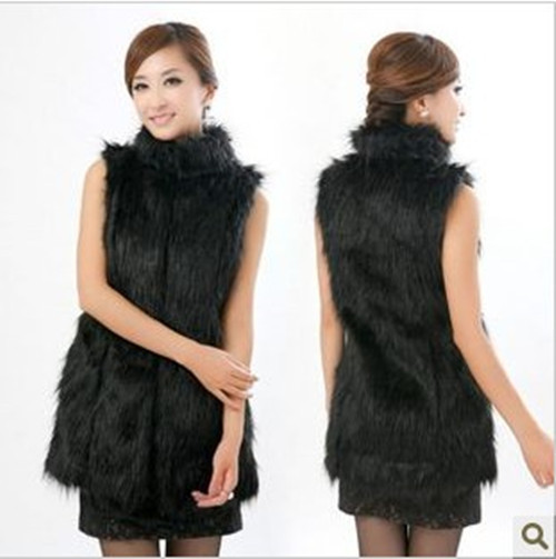 Free shipping Women's fur coat fur vest medium-long stand collar