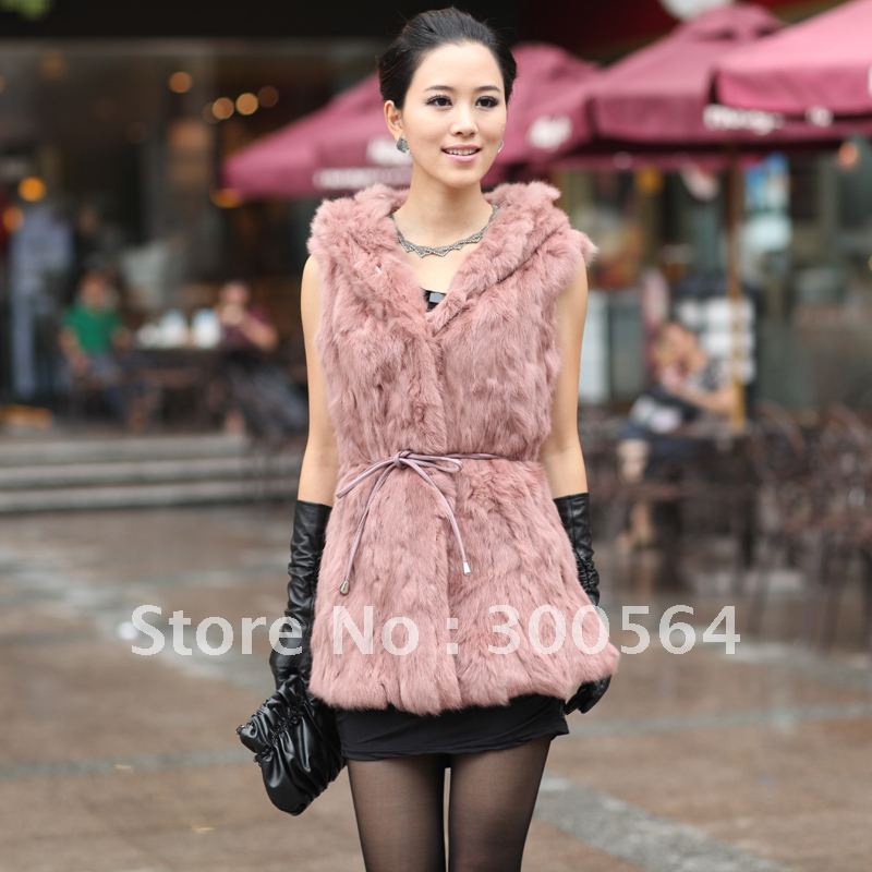 Free Shipping! Women's_fur_coat New style 2012 rabbit sweater vest rabbit fur vest fur coat medium-long hooded Women fur