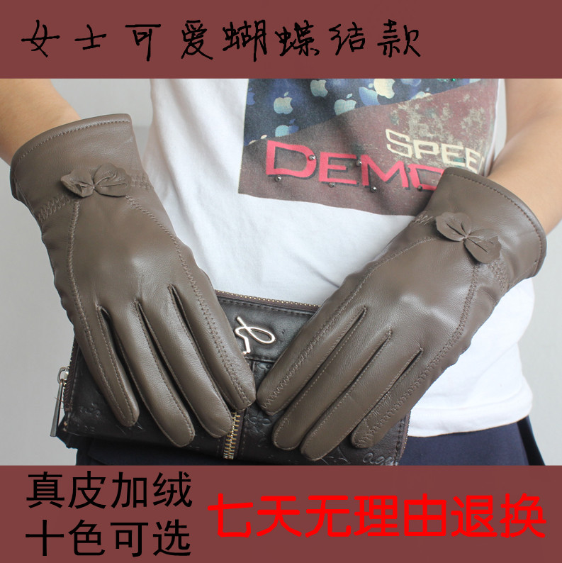 Free shipping Women's genuine leather gloves female sheepskin gloves thermal women's 2013 bow