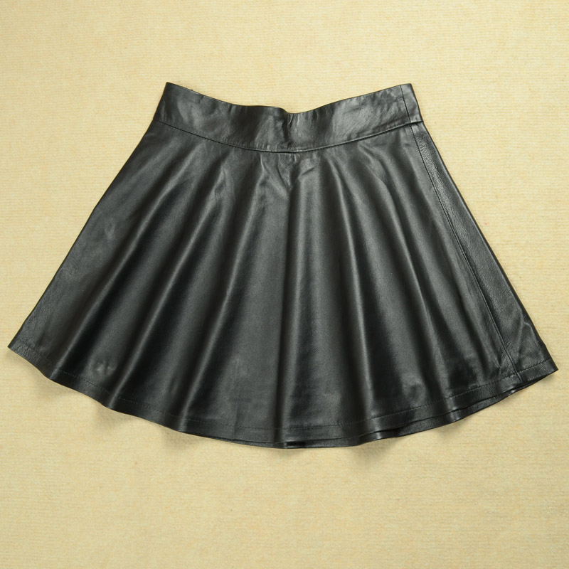 FREE SHIPPING! Women's genuine leather skirt soft sheepskin zipper decoration puff skirt bust skirt