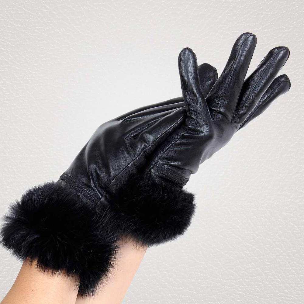 Free Shipping Women's Genuine Sheep Skin Leather Gloves Rabbit Hair Cuff (Balck,Red,Light Coffee)