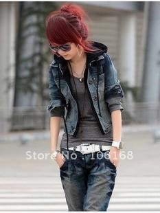 Free shipping women's handsome hooded denim jacket 6003 coat