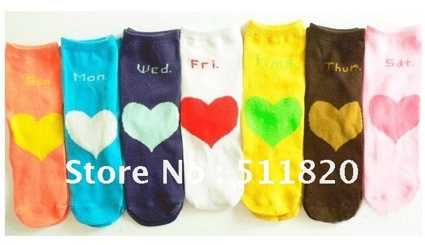 Free Shipping Women's Heart 1 Week Socks,women's breathe freely ankle socks,short socks