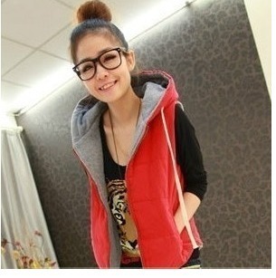 Free shipping Women's hooded cotton-padded jacket sleeveless outerwear fashion hooded all-match cotton small vest