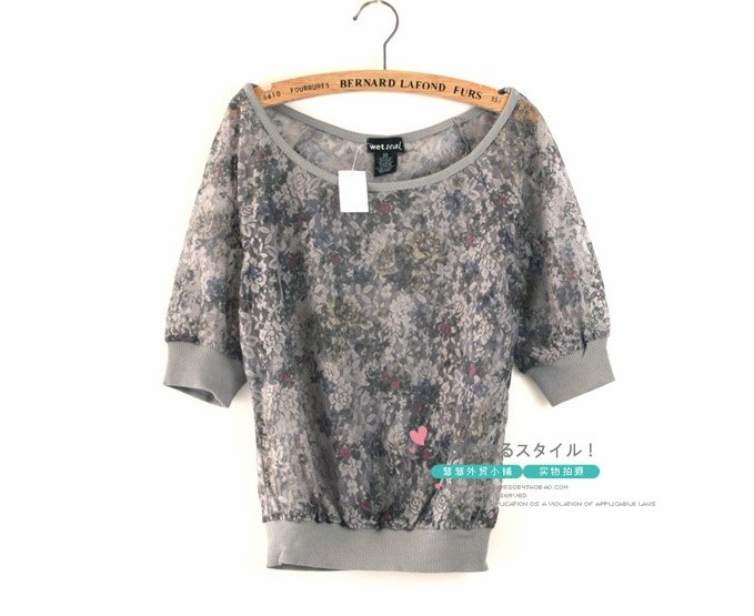 Free Shipping,Women's lace blouses,colored flowers,five sizes